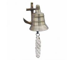linoows Schiffsglocke mit Wandhalter als Anker, Wand Glocke, Altmessing Ø 5,5 cm