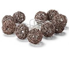 Rattan LED Lichterkette Rattankugeln braun Beleuchtung 10 tlg. batteriebetrieben