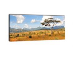 Leinwandbild Panorama Nr. 333 Savanne Kenia 100x40cm, Keilrahmenbild, Bild auf Leinwand, Afrika Grasland Sonne