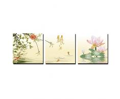 3 Panel HD Prints China Lotus Blume Ölgemälde Moderne Wohnkultur Wandkunst Abstrakte Bilder Für Wohnzimmer (Kein Rahmen),40X40cmx3p