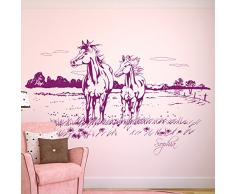 Wandtattoo Wandaufkleber Pferde Pferd Pferdekoppel mit Namen 1608 - ausgewählte Farbe: *Beere* - ausgewählte Größe: *M - 100cm breit x 60cm hoch*