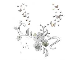 3D Schmetterling Wandaufkleber Spiegel Effekt Aufkleber Blumen Wandsticker Wandtattoo Wanddeko TV Hintergrund Deko für Wohnzimmer Kinderzimmer Türen Fenster Badezimmer Kühlschrank (blumen stil A)
