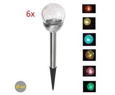 LED Solar Kugelleuchten 2 x 3er Set Solar-Glaskugel Ena mit wechselnden Lichtfarben Solarspieß Kugel Crashglas