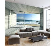 murando - Fototapete Meer Fenster 250x175 cm - Vlies Tapete - Moderne Wanddeko - Design Tapete - Wandtapete - Wand Dekoration - Meer See Natur Landschaft Fenster 3D Holz c-A-0084-a-c