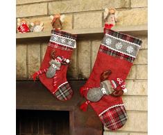heimtexland Nikolausstiefel mit Plüschkopf Elch 45 cm zum Hängen Nikolausstrumpf Geschenkbeutel Nikolaus Weihnachten Dekostiefel Typ438