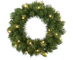 netproshop LED Batterie Türkranz Tannenkranz 20 Lichter Timer und Dämmerungssensor Outdoor