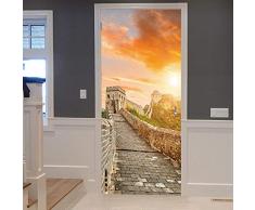 DRBTMT Türaufkleber selbstklebende Tür Tapete -3D China Great Wall Building 88x200cm - Fototapete Türfolie Poster Tapete Pvc Wasserdicht Abnehmbare Wandbilder Für Schlafzimmer Haus Bad Studio B
