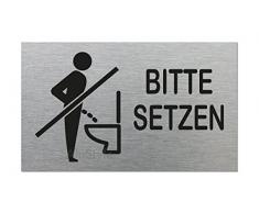 WC Schild I Toilettenschild I Türschild Bitte setzen I 60x100 mm I Aluminium Edelstahloptik l Nr.44629-S