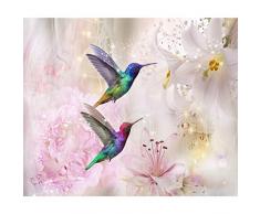 decomonkey Fototapete Blumen Vogel 350x256 cm XL Design Tapete Fototapeten Vlies Tapeten Vliestapete Wandtapete moderne Wandbild Wand Schlafzimmer Wohnzimmer Kolibri Abstrakt bunt