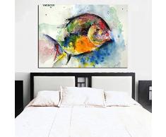 unbrand Drucken Aquarell Fisch Ozean Malerei Feng Shui Abstrakte Ölgemälde auf Leinwand Wandkunst Bild Poster für Wohnzimmer 30X45 cm