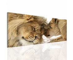 Bilder Löwen Liebe Wandbild 100 x 40 cm Vlies - Leinwand Bild XXL Format Wandbilder Wohnzimmer Wohnung Deko Kunstdrucke Orang 1 Teilig - Made IN Germany - Fertig zum Aufhängen 002112a