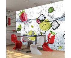murando Fototapete Küche 350x256 cm Vlies Tapeten Wandtapete XXL Moderne Wanddeko Design Wand Dekoration Wohnzimmer Schlafzimmer Büro Flur Obst Limone Erdbeere grün weiß rot Wasser Eis 10110908-2