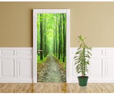 Türtapete selbstklebend Waldweg 90 x 200 cm - einteilig Türaufkleber Türfolie Türposter - Wald Weg Forst Lichtung Baum Blätter Wanderweg Natur Landschaft Pflanzen