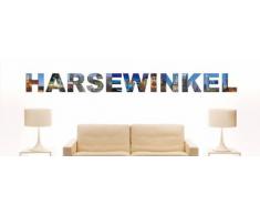 Wandtattoo farbige Wandschrift Städtename Harsewinkel mit Sehenswürdigkeiten 80 x 7 cm Länge