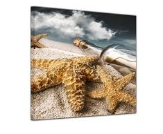 Wandbild Flaschenpost mit Seesternen - 40x40 cm quadratisch Leinwandbilder Bilder als Leinwanddruck Fotoleinwand Landschaften Küste - maritim - Flasche am Strand