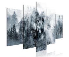 decomonkey Bilder Wald Wolf 200x100 cm 5 Teilig Leinwandbilder Bild auf Leinwand Wandbild Kunstdruck Wanddeko Wand Wohnzimmer Wanddekoration Deko Landschaft Tiere Natur