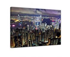 Kunstdruck - Hong Kong City at Night - Bild auf Leinwand - 60 x 50 cm - Leinwandbilder - Bilder als Leinwanddruck - Städte & Kulturen - Asien - China - Skyline von Hong Kong