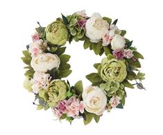 Sunneey Deko Kranz Wandkranz Handgefertigt Kranz Für Outdoor Türkranz Pfingstrose Rebe Blumenkranz Künstliche Dekorative Landschaftsbau Kranz