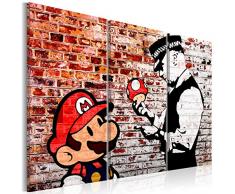 decomonkey Bilder Mario and Cop Banksy 120x80 cm 3 Teilig Leinwandbilder Bild auf Leinwand Vlies Wandbild Kunstdruck Wanddeko Wand Wohnzimmer Wanddekoration Deko Street Art