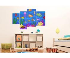 Leinwandbild Unterwasserwelt LW412 Wandbild, Bild auf Leinwand, 4 Teile, 180x115cm, Kunstdruck Canvas, XXL Bilder, Keilrahmenbild, fertig aufgespannt, Bild, Holzrahmen, Fische, Riff, Kinder