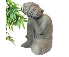 Multistore 2002 Deko Buddha kniend H43cm Dekofigur Gartenfigur Steinfigur Skulptur Statue Buddhafigur Gartendekoration Buddhismus