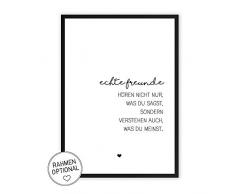 Echte Freunde - Kunstdruck auf wunderbarem Hahnemühle Papier DIN A4 -ohne Rahmen- schwarz-weißes Bild Poster zur Deko im Büro/Wohnung/als Geschenk-Idee Mitbringsel zum Geburtstag etc.