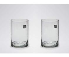 Maison Zoe Mundgeblasene und Handgefertigte Glasvase Zylinder Ø10cm - 2er Set - 15cm hoch - Blumenvase - Deko & Hochzeit