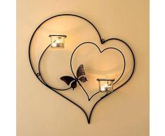 DanDiBo Wandteelichthalter Herz 39 cm Schwarz Teelichthalter Metall Wandleuchter Kerze