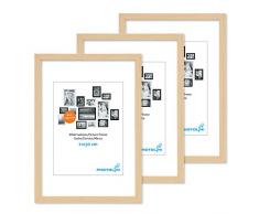 PHOTOLINI 3er Set Bilderrahmen 21x30 cm DIN A4 Modern Natur aus MDF mit Acrylglas/Portraitrahmen/Wechselrahmen