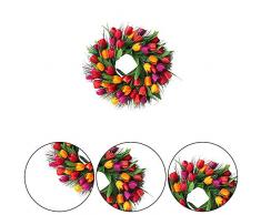 Cratone Türkranz Wandkranz Deko Kranz Tulpe handgefertigte Kunstblumendeko für Zuhause Parties Weihnachten Türen Hochzeiten Dekor (Rot)