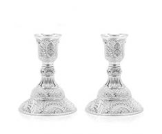 VINCIGANT Kerzenhalter Stabkerze Silber, Kerzenständer Stabkerzen Metall, Stabkerzenhalter 2er Set, Kerzen Ständer Vintage//für Hochzeit Weihnachten Geburtstag-10cm Hoch