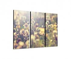 130x90cm – KUNSTDRUCK Retro Blumenwiese weiß Vintage 3teiliges Wandbild auf Leinwand und Keilrahmen - Fotobild Kunstdruck Artprint