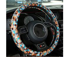 CCCYT Auto Lenkradbezug Leder Bunte Ölgemälde Rutschfeste verschleißfesten Retro-Stil Vier Jahreszeiten universal, 15 Zoll,Orange