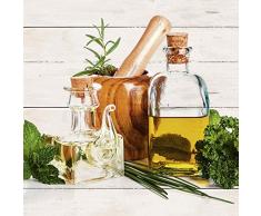 Artland Glasbilder Wandbild Glas Bild einteilig 20x20 cm Quadratisch Stillleben Essen Fotografie Küche Landhausstil Weiß Olivenöl Kräuter Gewürze T5MO