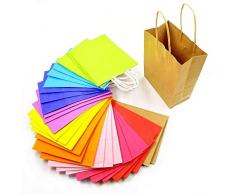 JZK 30 Mehrfarben Kraftpapiertüten Papier Partytüten mit Griffen Papiertüten Geschenktüten für Hochzeit Geburtstag Tüten Süßigkeiten Geschenk Giveaways Mitgebsel