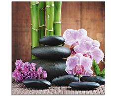 Artland Glasbilder Wandbild Glas Bild einteilig 30x30 cm Quadratisch Natur Asien Wellness Zen Steine Blumen Blüten Orchideen Bambus Pink T5OO