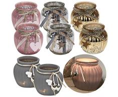 LS-LebenStil 2x Windlicht Glas Kugel Teelichthalter Kerzenständer Kerzenhalter Shabby Rosa Herz 11,5x10,5cm 2 Stüc