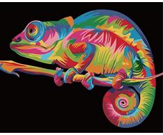 WOWDECOR Malen nach Zahlen Kits Geschenk für Erwachsene Kinder, DIY Ölgemälde Home Haus Dekor - Bunt Eidechse 16 x 20 Zoll (Z13, Ohne Rahmen)