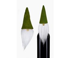 Flaschendeko Wichtelmütze mit Bart Grün - 3 Stück im Set – Weihnachtswichtel als Tischdeko Weihnachtsdeko Geschenkverpackung zu Weihnachten. Skandinavischer Winterwichtel mit Filz Zipfelmütze