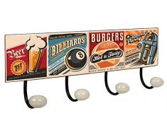 Lashuma 4X Haken Garderobenleiste, Nostalgie Motive Lunchbar, Metallschild Wandgarderobe 40 x 15,5 cm, Robuste Retrohaken