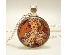 Yoin Klassische Menschen Gemälde Anhänger Starry Dome Glas Halskette für Frauen Silber Kette Kunstdruck Modeschmuck, 10