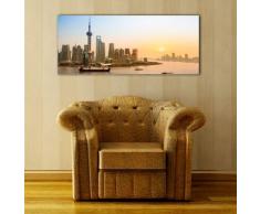 wandmotiv24 Leinwandbild Panorama Nr. 222 Shanghai 100x40cm, Keilrahmenbild, Bild auf Leinwand, China Orientalpearltower Bund