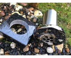 Stone & More Versenkvase aus Edelstahlvase inklusive vorgebohrter Granitplatte Friedhofsvase Grabvase Edelstahlvase versenkbar Vase versenkbar 30cm x 8cm inklusive Sockel 22cm x 22cm x 5cm