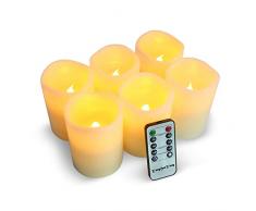 LED Kerzen,Flammenlose Kerzen 200 Stunden Dekorations-Kerzen-Säulen im 6er Set (3*4). Realistisch flackernde LED-Flammen 10-Tasten Fernbedienung mit 24 Stunden Timer-Funktion (6 * 1, Ivory)