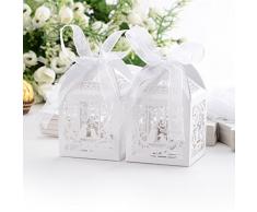 Veewon 50 Stück Hochzeit Süßigkeiten Box Geschenkbox Taufe Gastgeschenk Kartonage Schachtel Tischdeko Bonboniere Box Hochzeit Dekoration