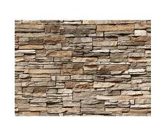 Fototapete Stein - ALLE STEINMOTIVE auf einen Blick ! Vlies PREMIUM PLUS - 400x280 cm - ASIAN STONE WALL - BROWN - Steintapete Wandbild Steinwand Asia Stone Asien - no. 128