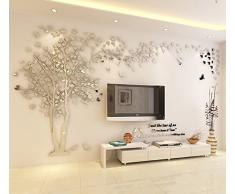 DIY 3D Riesiger Baum Paar Wandtattoos Wandaufkleber Kristall Acryl Malen Wanddeko Wandkunst (L, Silber, Recht)