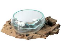 Geschenk Deko Gamal Wurzelholz B-Ware Glas Ø 12-13 cm Wurzel Holz Teakholz Vase Schale S