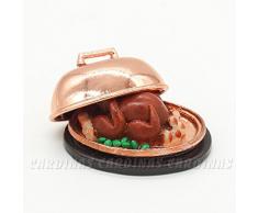 Odoria 1/12 Miniatur Lebensmittel Weihnachten Truthahn mit Silber Teller und Deckel Für Puppenhaus Küche Zubehör