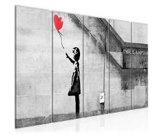 Bilder Banksy - Ballon Girl Wandbild 200 x 80 cm Vlies - Leinwand Bild XXL Format Wandbilder Wohnzimmer Wohnung Deko Kunstdrucke Rot 5 Teilig - MADE IN GERMANY - Fertig zum Aufhängen 301655a